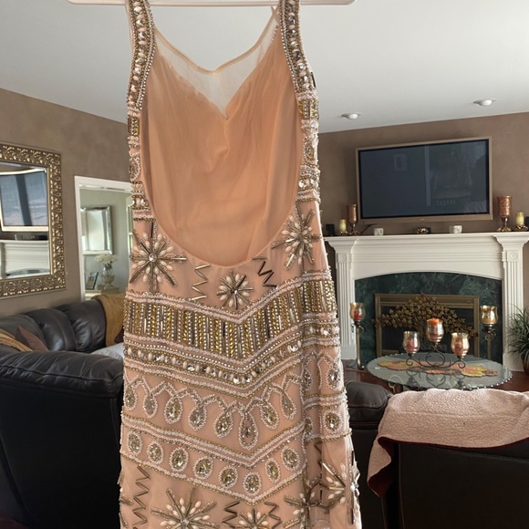 RACHEL ALLEN NUDE BEADED HOMECOMING DRESS SZ 4 SHORT DRESS - Picture 4 of 12